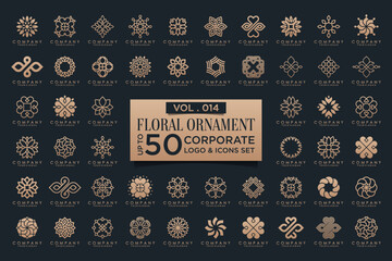 Floral ornament logo icon set. Abstract beauty flower or mandala logo design collection.