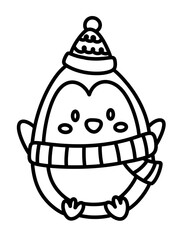 Christmas penguin line icon.