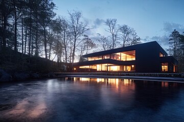 Fototapeta premium Outdoor Industrial Contemporary mansion with sleek led light design