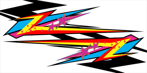 vector racing background design with a unique pattern of stripes and arrows with bright colors. Bubble and star effects are suitable for your racing design