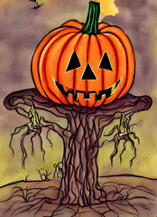 dia das bruxas, abóbora, outonal, laranja, feriado, lanterna, outubro, assustador, cruel, cara, celebração, ilustração, escuro, alimento