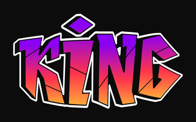 King word trippy psychedelic graffiti style letters.Vector hand drawn doodle cartoon logo king illustration. Funny cool trippy letters, fashion, graffiti style print for t-shirt, poster concept