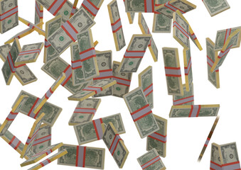 Fototapeta premium two dollar stack of money, 3D render, illustration, Dollar Bills isolated on background.