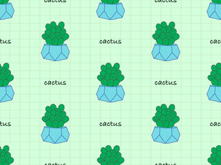 Cactus cartoon character seamless pattern on green background