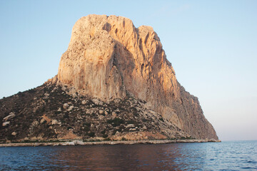 Tourist destination, Peñon de Ifach, Calpe, Valencia, Alicante, Spain. seen from the marina
