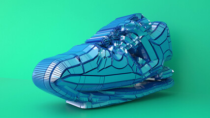 3D Illustration of footwear design. Must watch up close for details of mesh on the modeled shoes.