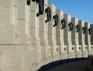 Detail of World War II memorial in Washington DC: pillars representing states