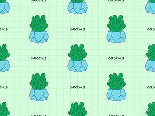 Cactus cartoon character seamless pattern on green background