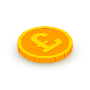 Isometric Gold Coin Icon With Pound Sign. Vector 3d Pound Sterling Cash, Currency Of United Kingdom, Game Coin, English Banking Money Symbol For Web, Apps. British Pound Currency Icon.