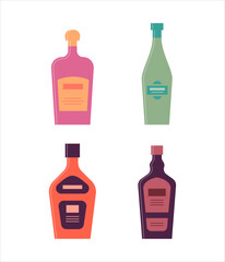 Bottle of cream, vermouth, balsam, liquor. Icon bottle with cap and label. Great design for any purposes. Flat style. Color form. Party drink concept. Simple image shape