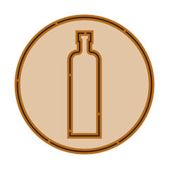 Illustration of bottle of balsam in flat style in form of thin lines. In the form of background is circle of color drinks. Isolated object design beverage. Simple icon for restaurant, pub, party