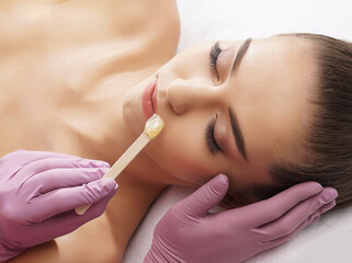 Hair removal, beauty and health concept. A young girl is getting an epilation procedure. A...