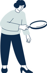 Woman looking at magnifying glass. Idea searching icon