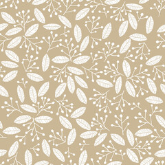 北欧の葉っぱのシームレスなパターン。テキスタイル、壁紙、包装紙のデザイン。