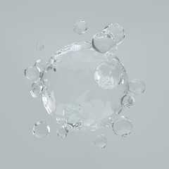 Cosmetic essence, closeup liquid bubbles, molecules of liquid bubbles on the background. Real transparent water drips. Pure Cosmetics Product. Moisturizer Skin Care.	

