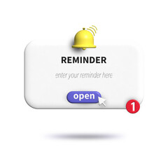 3d notification reminder element. realistic vector icon floating notification 3d design