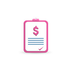 3d papper document clipboard element. realistic vector icon money sign tax for invoice contract 3d design