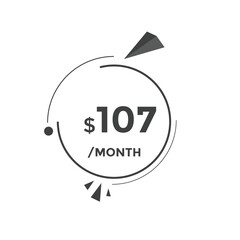 107 dollar price tag. Price $107 USD dollar only Sticker sale promotion Design. shop now button for Business or shopping promotion
