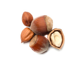 Hazelnuts isolated on white background, top view
