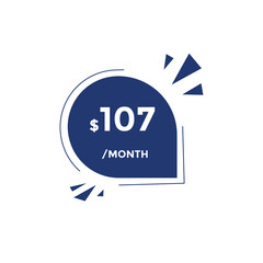 107 dollar price tag. Price $107 USD dollar only Sticker sale promotion Design. shop now button for Business or shopping promotion
