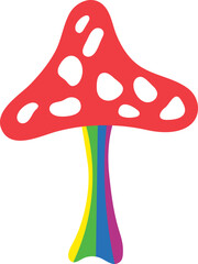 Psychedelic red mushroom. Colorful magic trippy sign