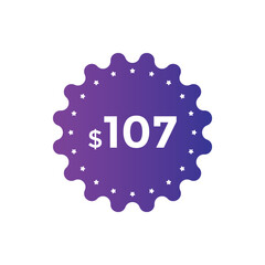 $107 USD Dollar Month sale promotion Banner. Special offer, 107 dollar month price tag, shop now button. Business or shopping promotion marketing concept
