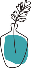 Leaves line art with vase flower hand drawn