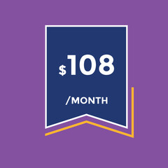 108 dollar price tag. Price $108 USD dollar only Sticker sale promotion Design. shop now button for Business or shopping promotion
