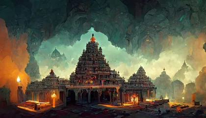 Photo sur Plexiglas Lieu de culte AI generated image of an ancient Hindu temple inside a cave