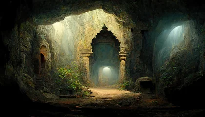 Wallpaper murals Place of worship AI generated image of an ancient Hindu temple inside a cave