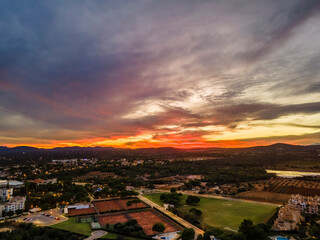 Fototapeta na wymiar Sunset in Sa Coma, Mallorca from Drone Spain