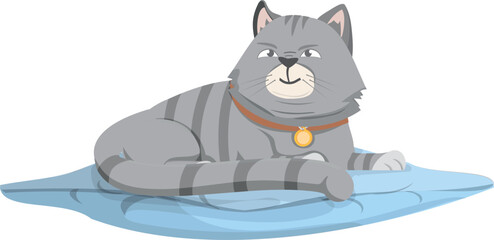 Kitten laying on mat. Cute gray striped cat