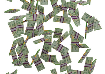 twenty dollar stack of money, 3D render, illustration, Dollar Bills isolated on background.
