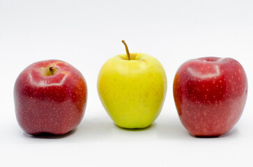 Red and yellow colored Apples. Red and green apples isolated on a white background.
