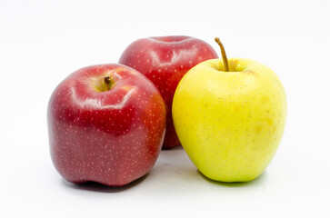Red and yellow colored Apples. Red and green apples isolated on a white background.
