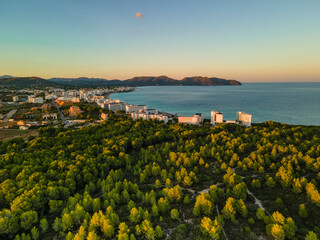 Sunset/Golden Hour from Drone in Cala Millor, Mallorca, Spain, Aerial Afternoon Photography