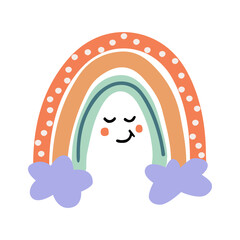 Cute vector rainbow. Baby design for birthday invitation or baby shower, poster, clothing, nursery wall art and postcard.