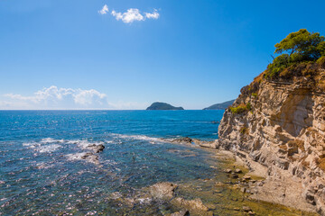 Beautiful view of coast near Cameo Island. Zakynthos island, Greece, Europe. Beauty of nature concept background. 
