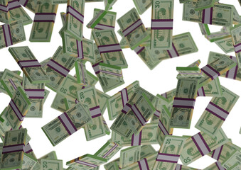 twenty dollar stack of money, 3D render, illustration, Dollar Bills isolated on background.