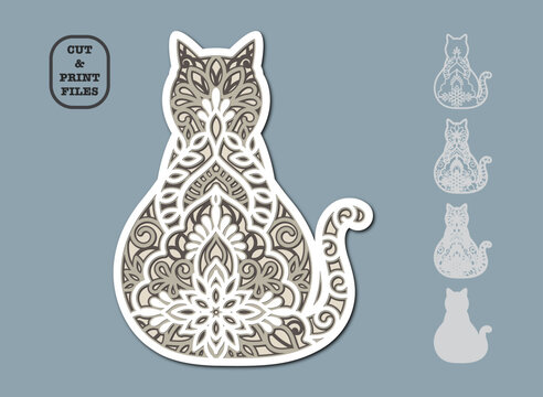 Cat Layered paper cut file. Multilayered vector cut out file.
