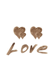 Christmas composition. Valentine. Creative handwritten coffee lettering and hearts for your design. Watercolor inscription 