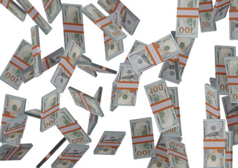 one hundred dollar stack of money, 3D render, illustration, Dollar Bills isolated on background.