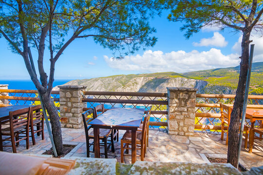 Romantic terrace at a restaurant on Zakynthos (Ionic Islands, Kampi, Greece)