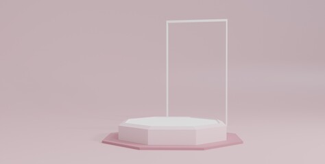 Background 3d with stage product shape podium. 3d background products display podium with pink color background. 
3d rendering with a podium. stand to show display with pink color background. 