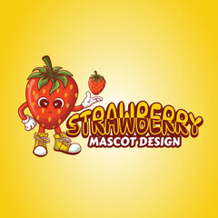 cool strawberry logo design mascot