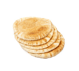 Wheaten Pita Flat Bread Stack Isolated, Flatbread, Chapati, Naan, Tortilla on White Background