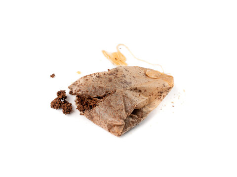 Used Teabag Isolated, Old Wet Tea Bag, Biodegradable Garbage, Eco Bio Used Teabag