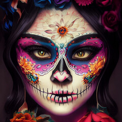 portrait of a woman in sugar skull