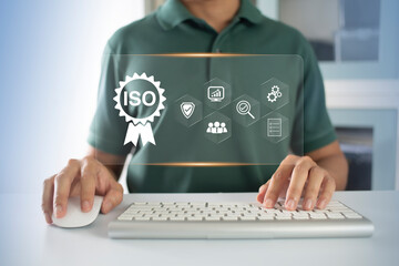 ISO Certification of standards quality control assurance business technology concept. Businessman...