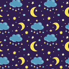 Obraz na płótnie Canvas Vector pattern with night sky, stars and moon